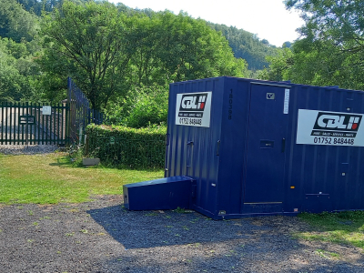 During the month of June, National Highways have engaged contractors to fully survey the viaduct. The guys have had this welfare unit to use in between their periods of work on the viaduct. The survey has required them to abseil off the viaduct to inspect