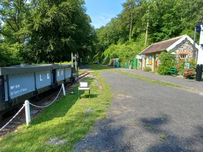 Bogie open wagon on the down siding and the view across to Chelfham Station.