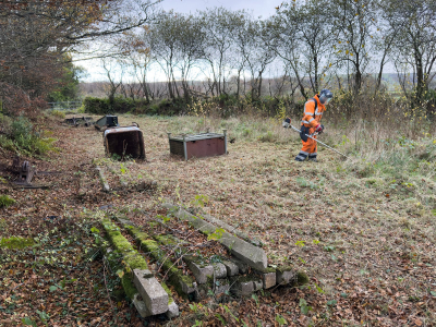 Strimming and scrub clearance at Killington Lane. More scrap materials exposed. 22 November 2024.