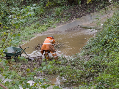 A visit to the picnic area at Rowley Cross to check on the highway drains discharge into the culvert that passes under the railway trackbed revealed the inlet grid was blocked and significant flooding had taken place.