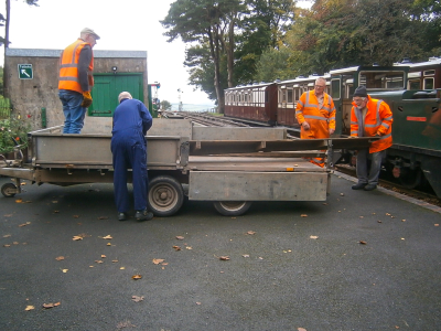 Loading signal box timbers at Woody Bay